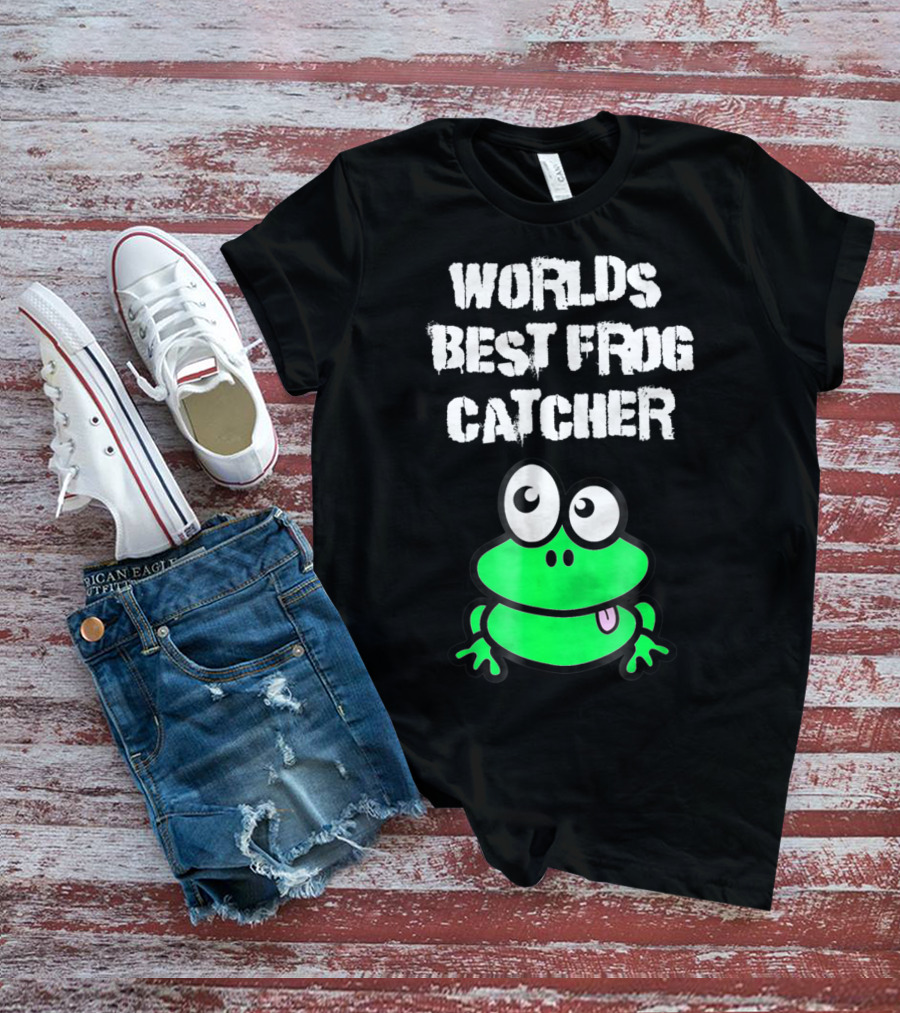 Worlds Best Frog Catcher Funny Green Cartoon Frog Character T-Shirt