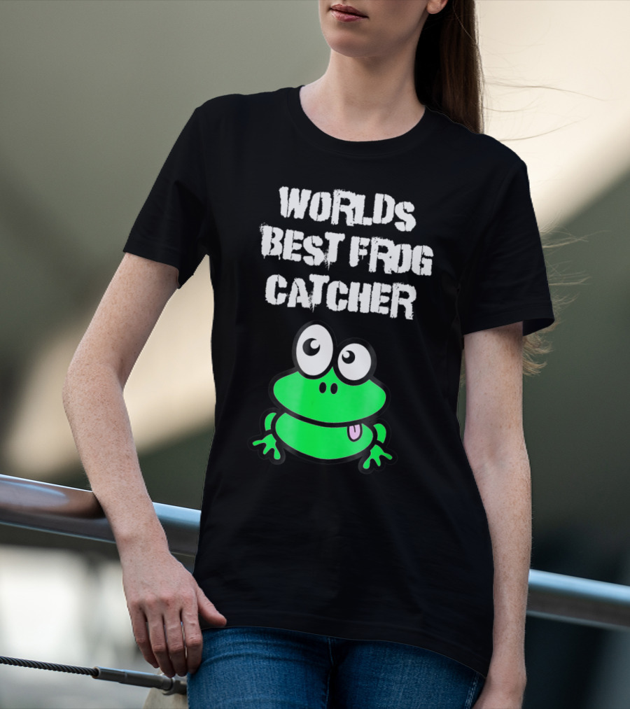 Worlds Best Frog Catcher Funny Green Cartoon Frog Character T-Shirt