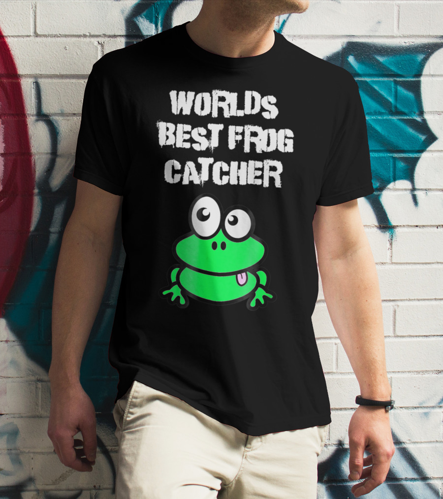 Worlds Best Frog Catcher Funny Green Cartoon Frog Character T-Shirt