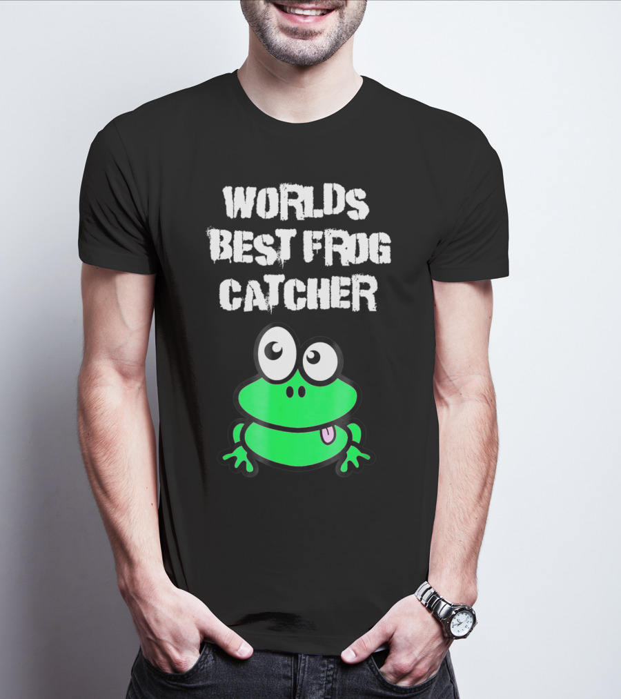 Worlds Best Frog Catcher Funny Green Cartoon Frog Character T-Shirt