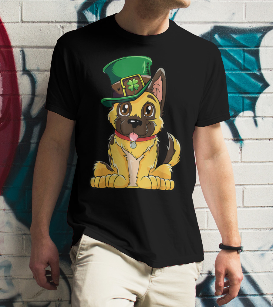 German Shepherd In Leprechaun Hat St Patricks Day Dog T-Shirt