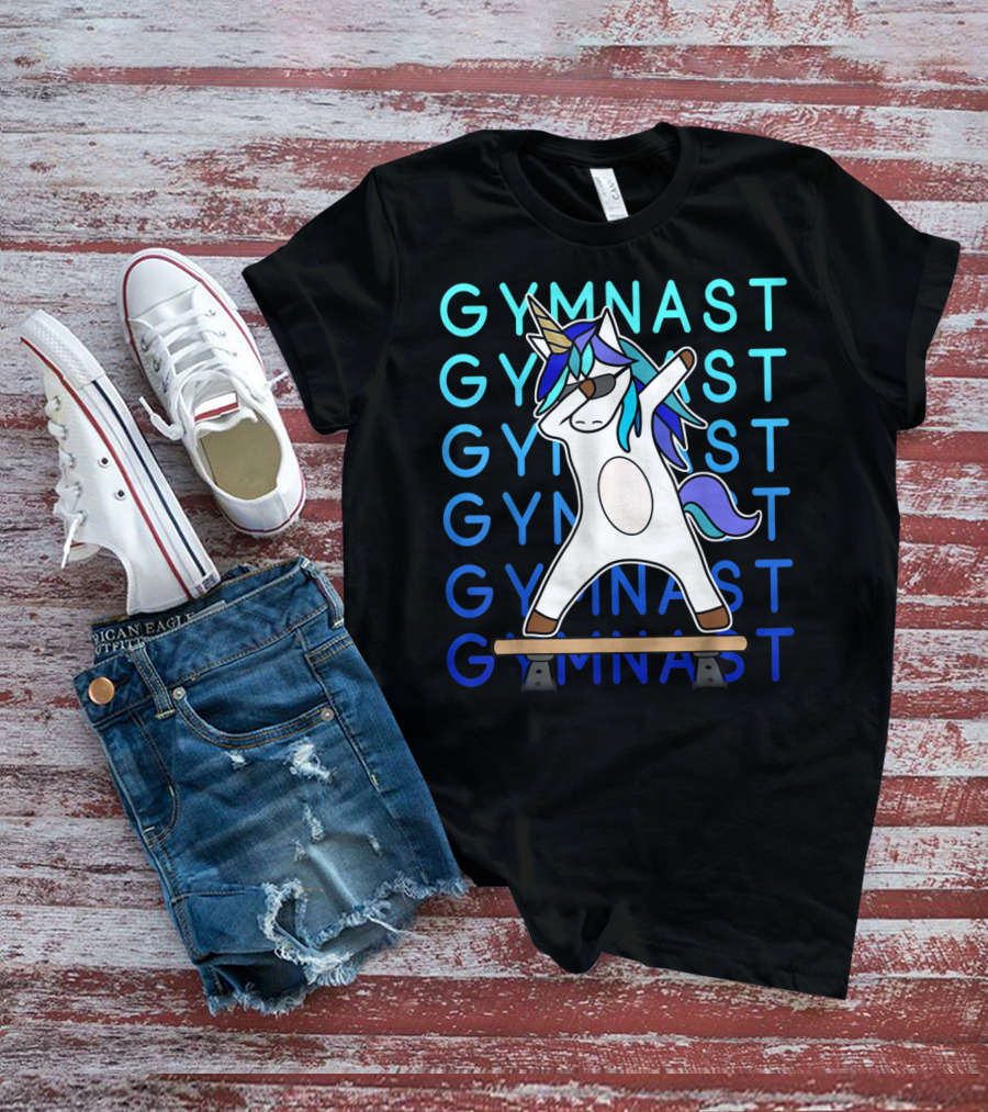 Gymnast Unicorn Dabbing On Balance Beam For Girls Gymnastics T-Shirt