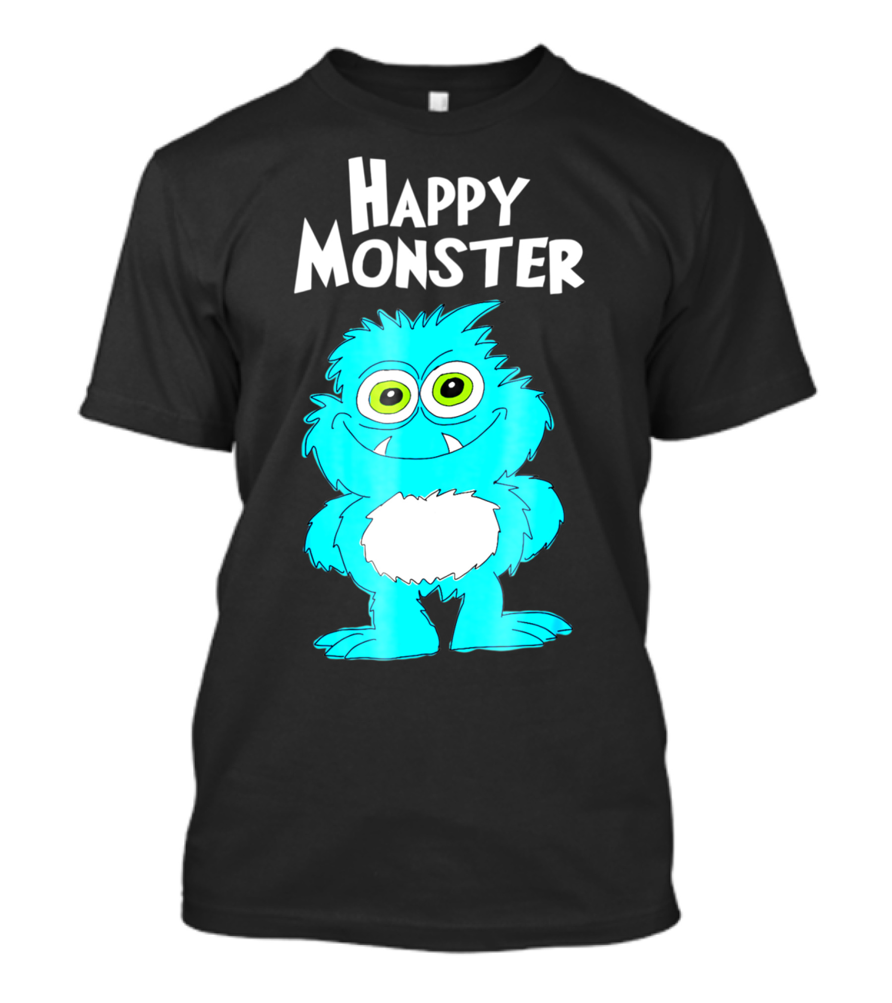 Happy Monster Funny Monster And Adults Vibrant Blue Cartoon Character T-Shirt