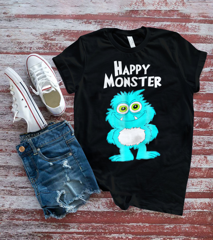 Happy Monster Funny Monster And Adults Vibrant Blue Cartoon Character T-Shirt