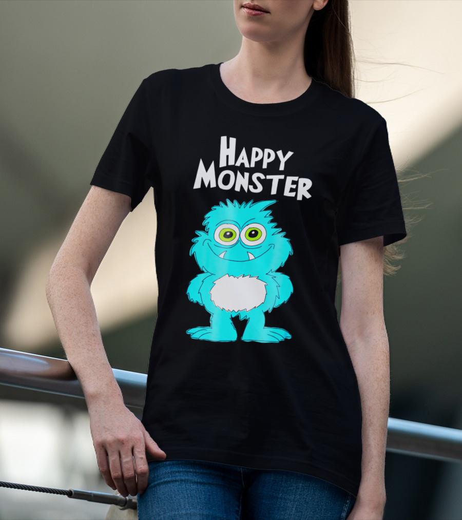 Happy Monster Funny Monster And Adults Vibrant Blue Cartoon Character T-Shirt