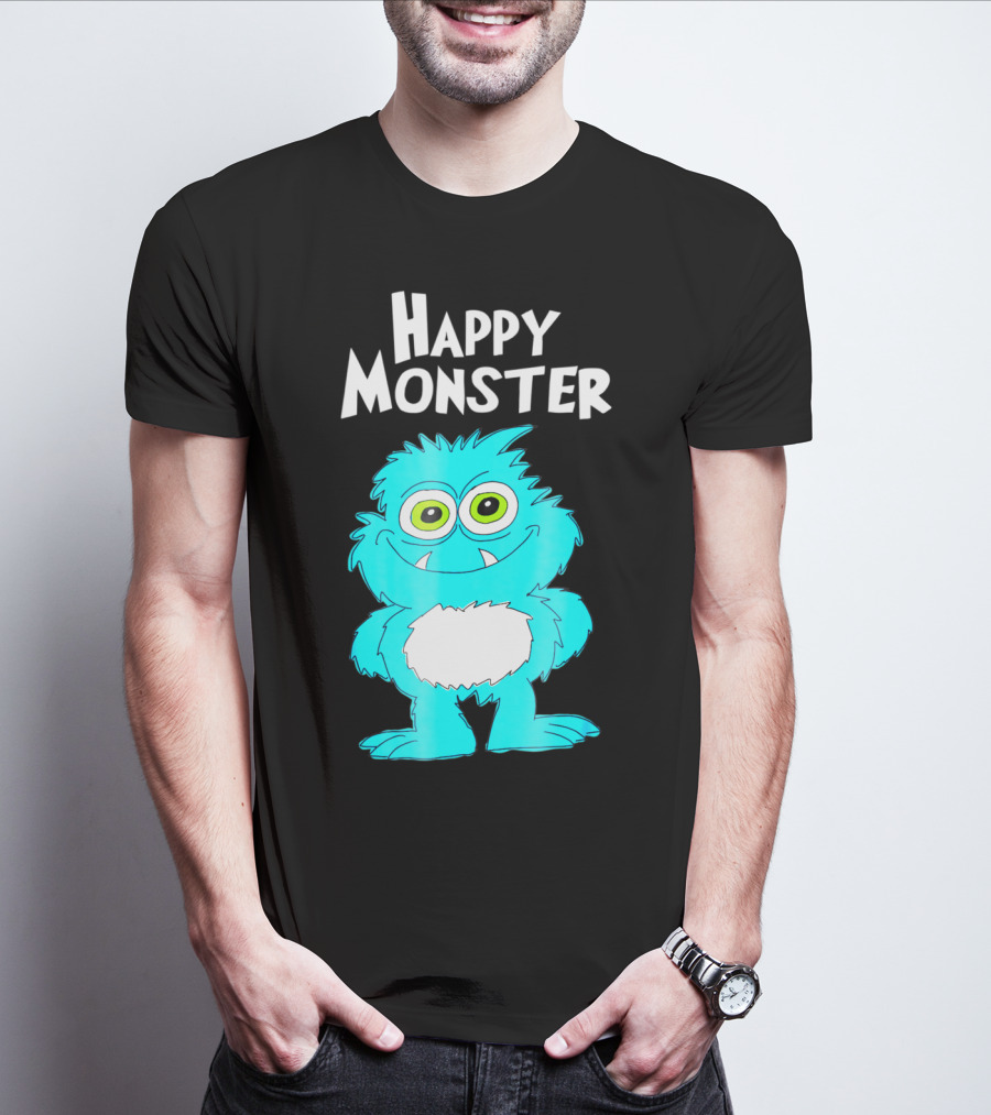 Happy Monster Funny Monster And Adults Vibrant Blue Cartoon Character T-Shirt
