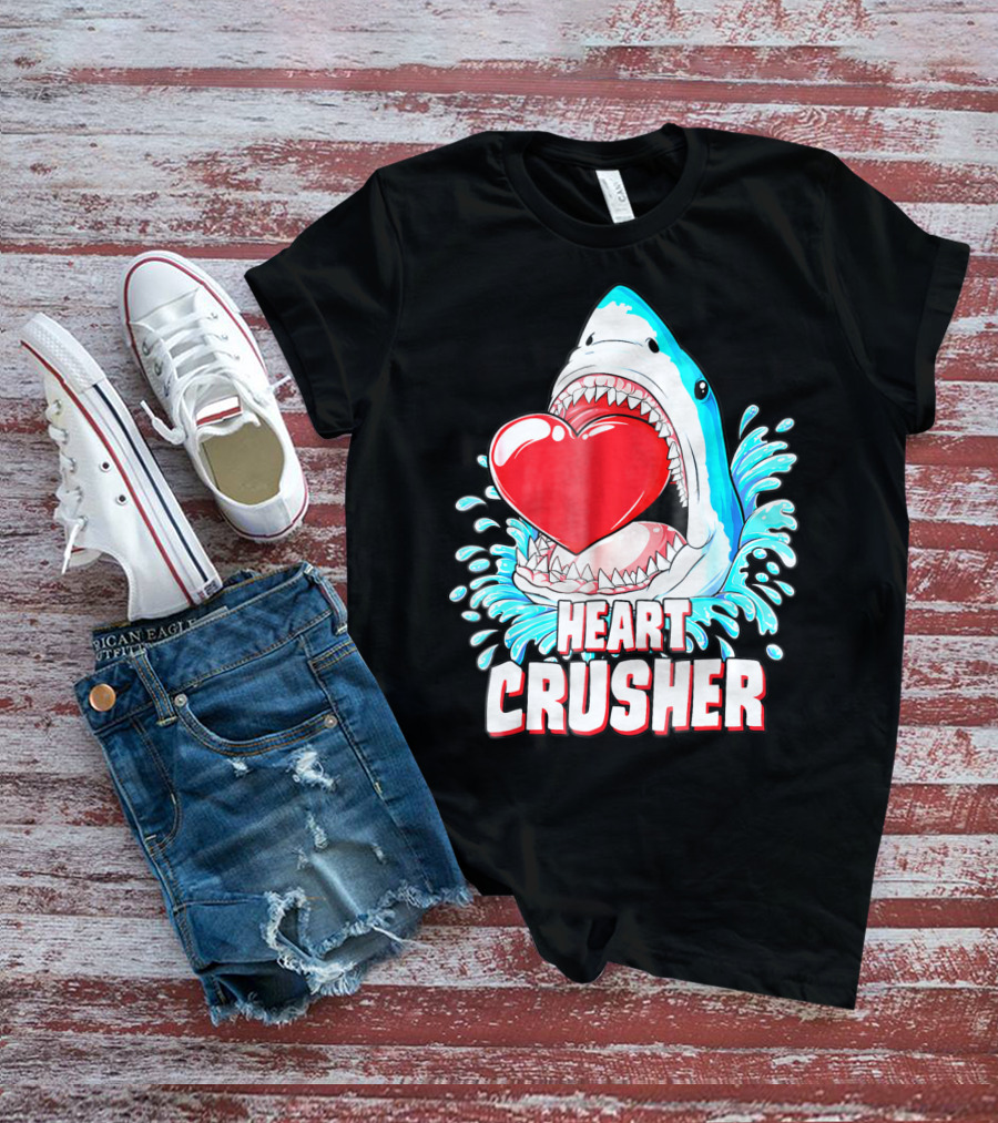 Heart Crusher Valentines Day Shark Boys Jawsome Splash T-Shirt