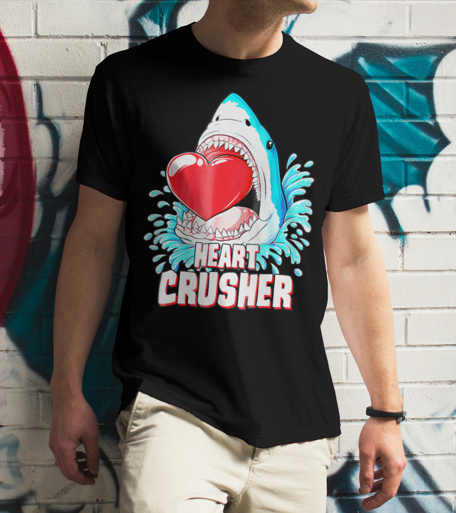 Heart Crusher Valentines Day Shark Boys Jawsome Splash T-Shirt