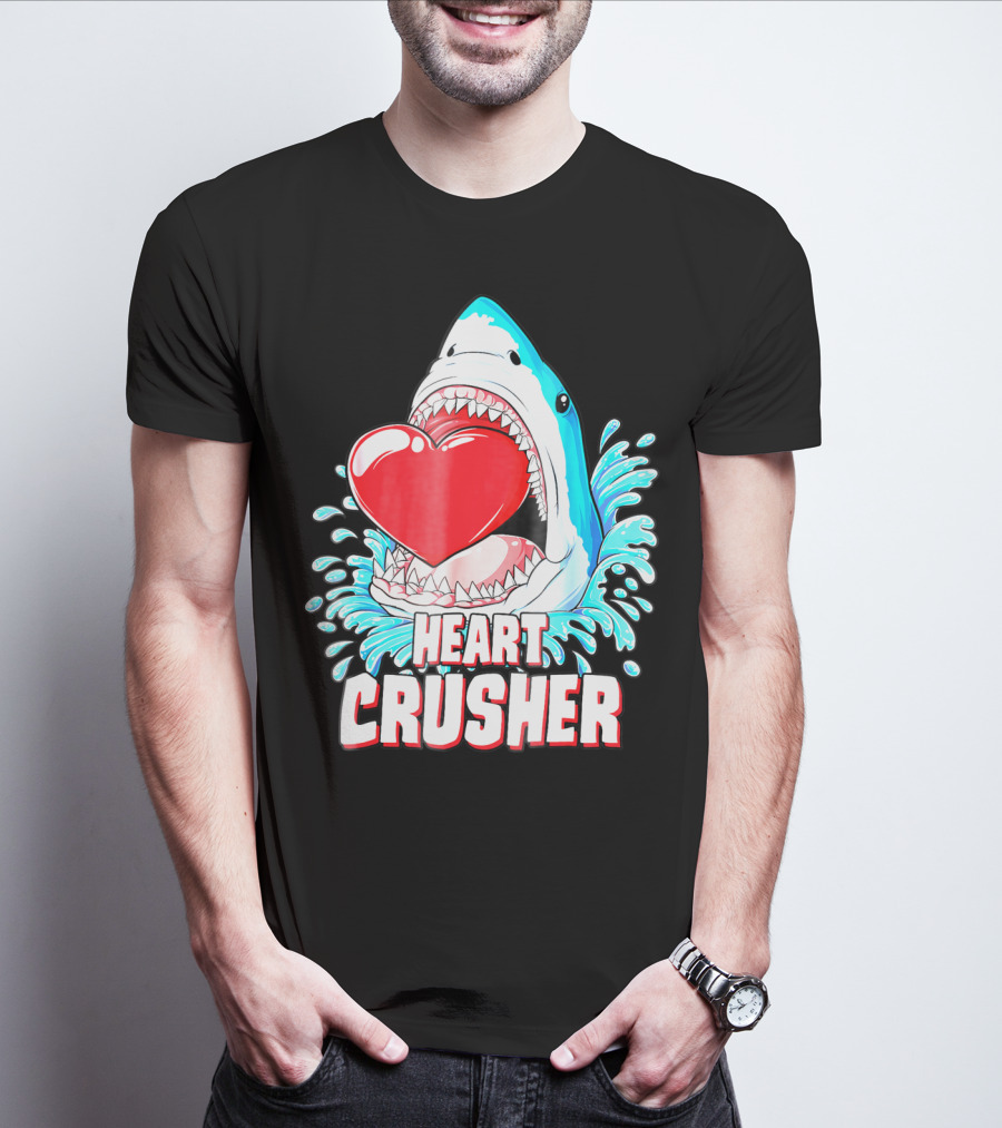 Heart Crusher Valentines Day Shark Boys Jawsome Splash T-Shirt