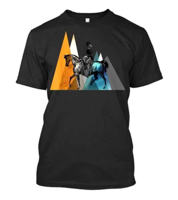 Horseback Riding Geometric Mountain Motif T-Shirt