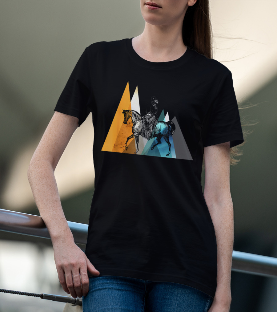 Horseback Riding Geometric Mountain Motif T-Shirt