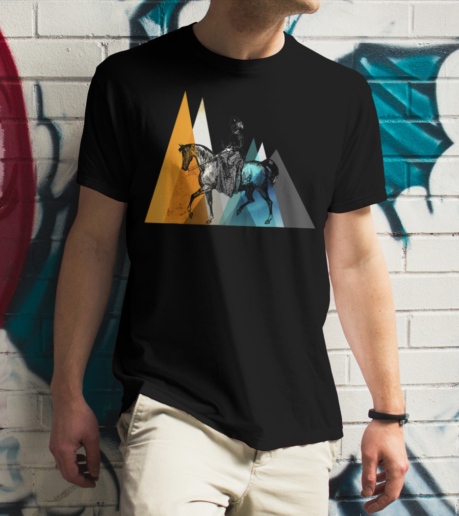 Horseback Riding Geometric Mountain Motif T-Shirt