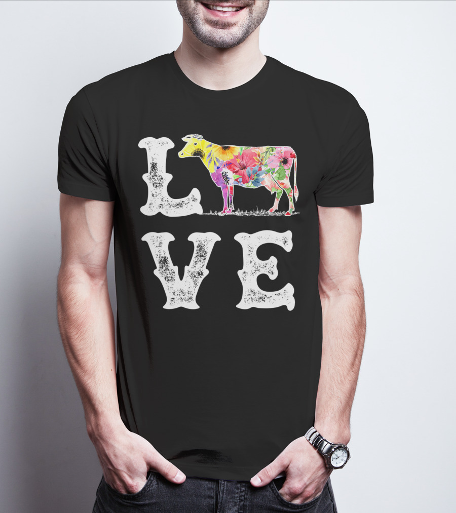 LOVE I Love Cows Funny Cow Lover Women Men Dairy Farmer Farm T-Shirt
