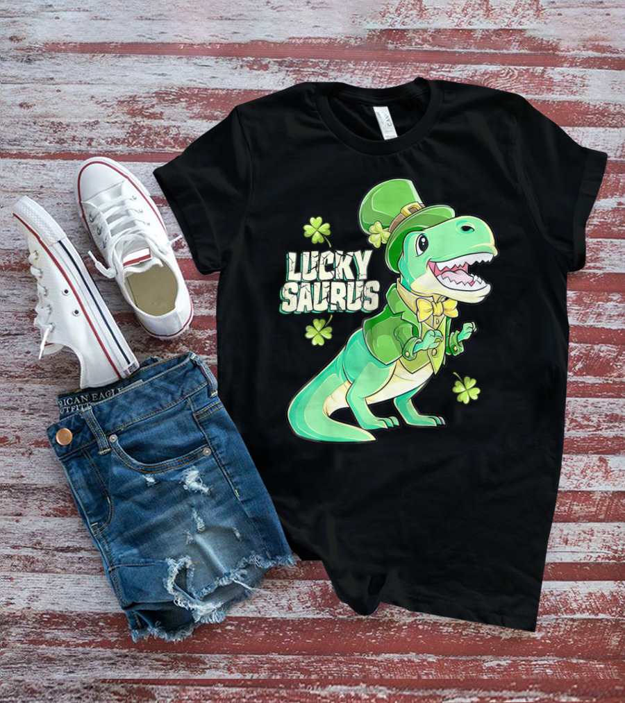 Luckysaurus Irish Dinosaur Leprechaun St Patricks Day Boys Rex T-Shirt