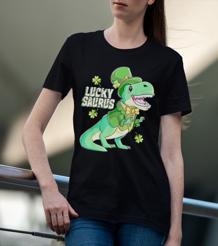 Luckysaurus Irish Dinosaur Leprechaun St Patricks Day Boys Rex T-Shirt