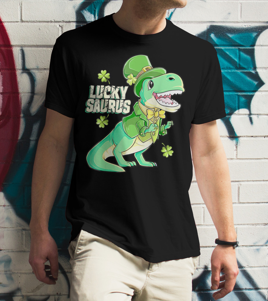 Luckysaurus Irish Dinosaur Leprechaun St Patricks Day Boys Rex T-Shirt