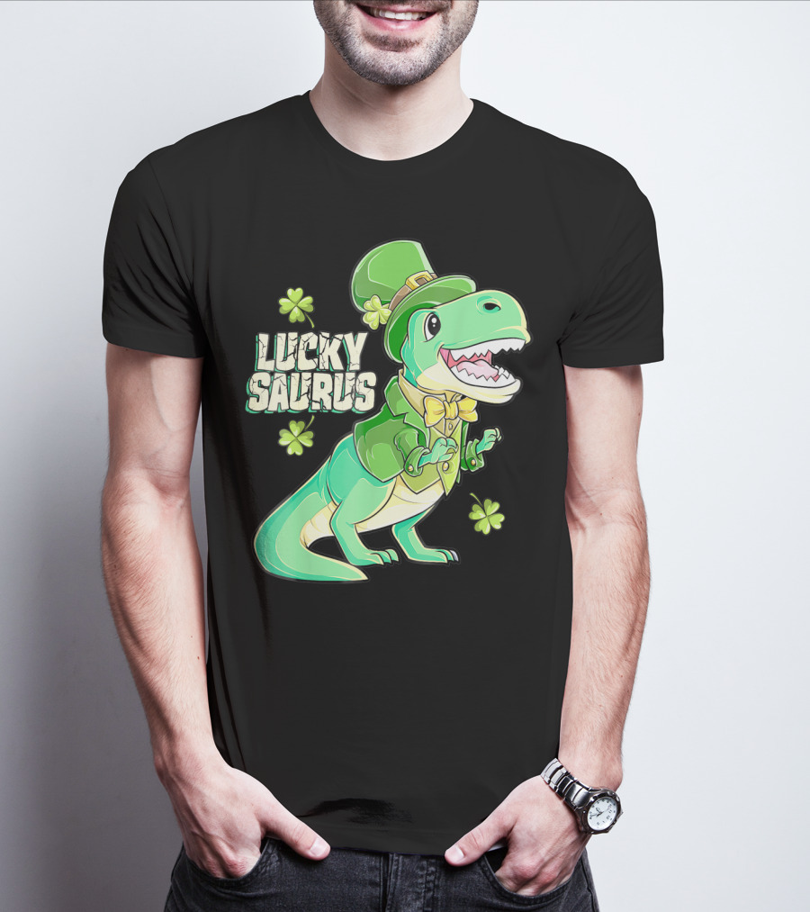 Luckysaurus Irish Dinosaur Leprechaun St Patricks Day Boys Rex T-Shirt