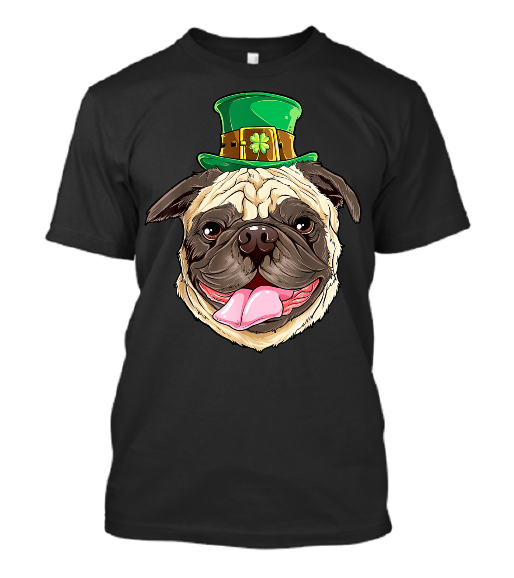 Irish Pug Wearing Leprechaun Hat With Shamrock T-Shirt