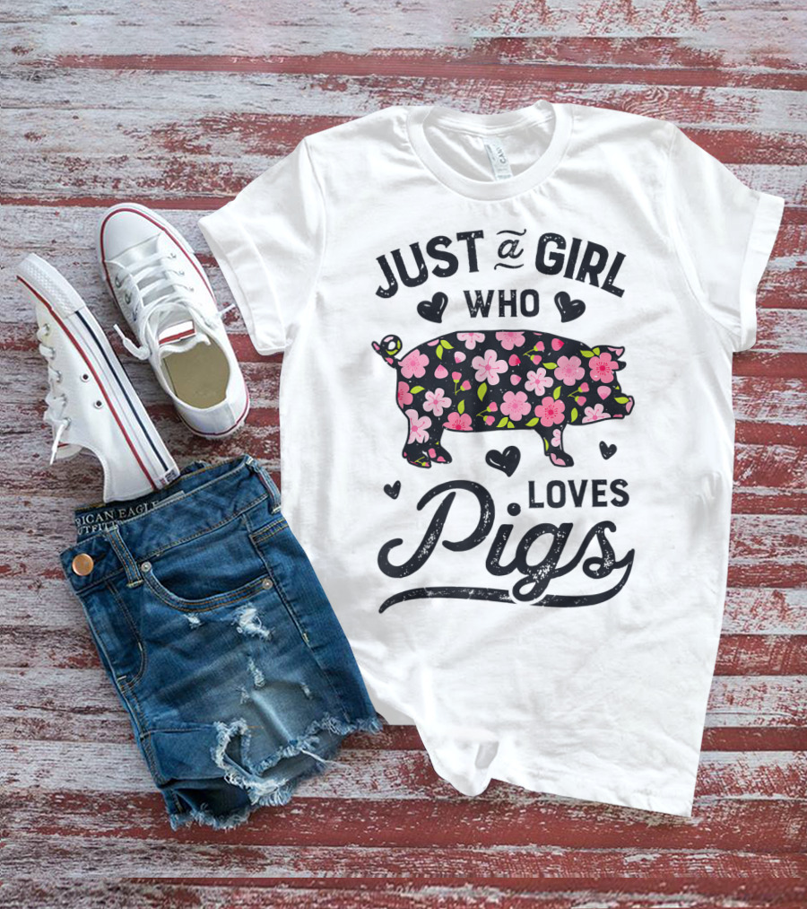 Just A Girl Who Loves Pigs With Floral Patterns For Girls Women Kids Farm T-Shirt