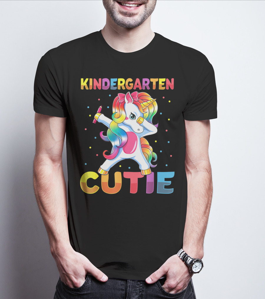 Kindergarten Cutie Dabbing Unicorn Back To School Girls Rainbow Multicolor T-Shirt