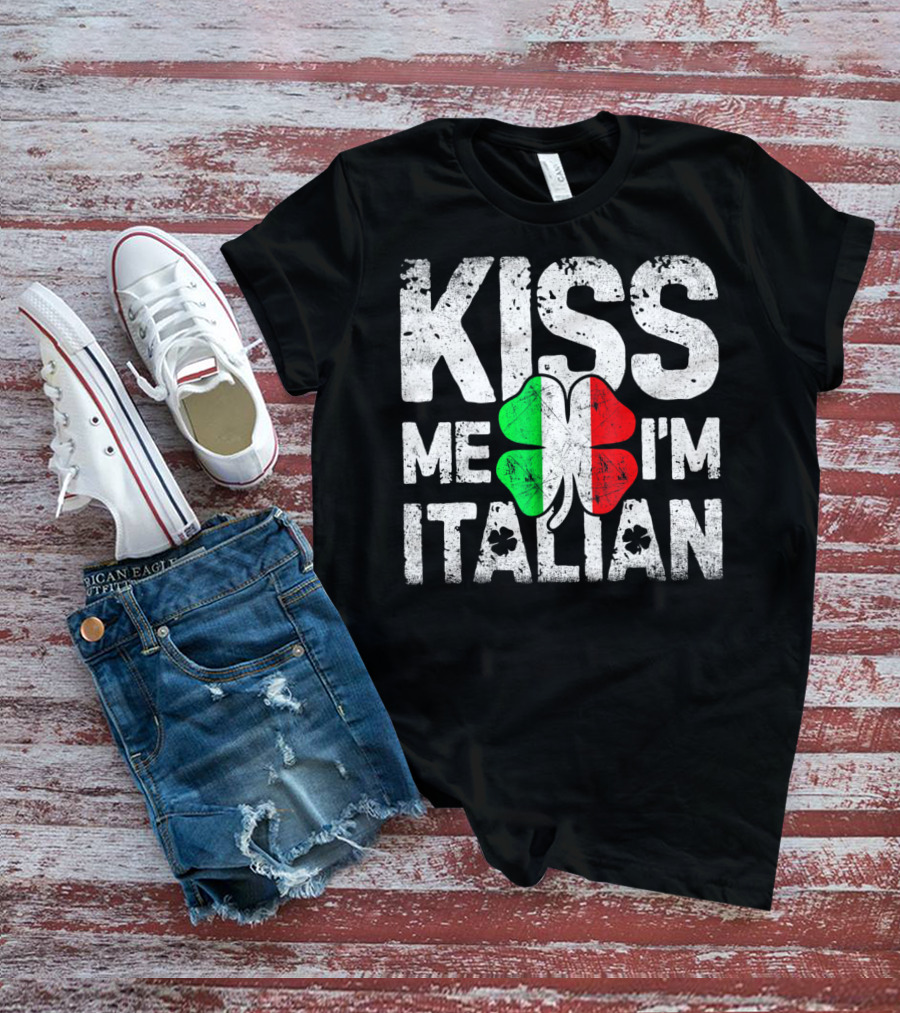 Kiss Me I'm Italian Clover Flag T-Shirt
