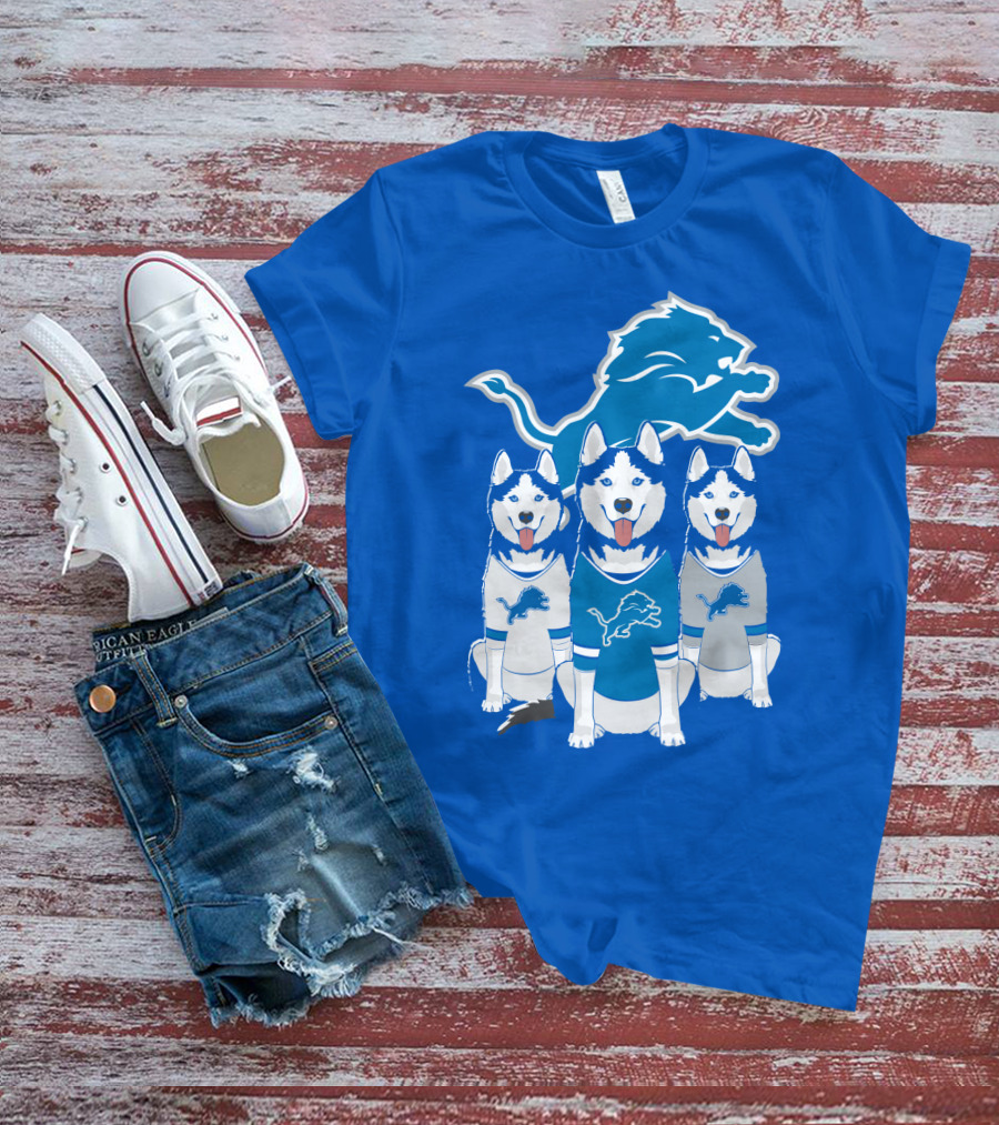 Detroit Lions Husky Trio With Iconic Blue Lion T-Shirt