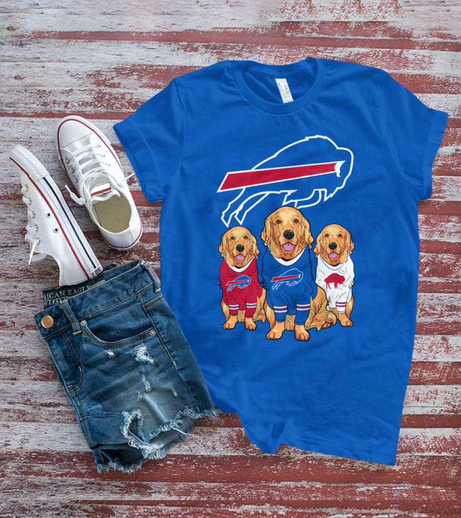Buffalo Bills Golden Retrievers In Team Jerseys With T-Shirt