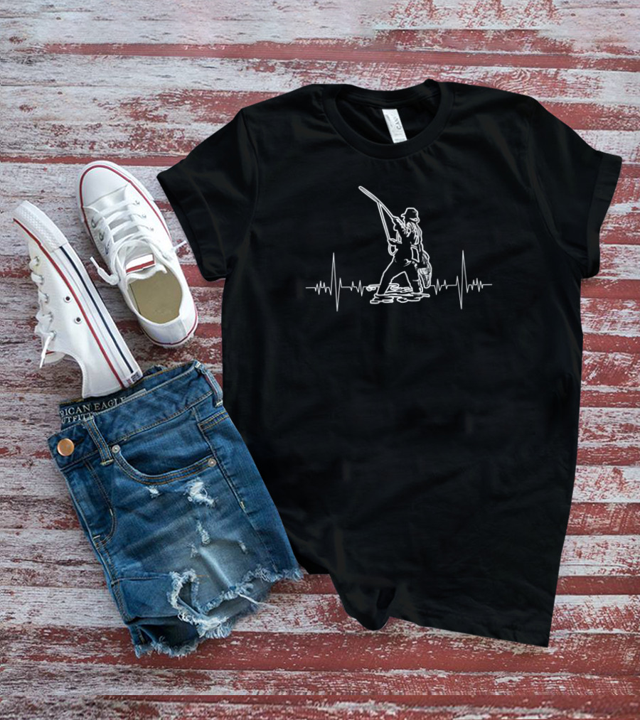 My Heart Beats For Fisherman With Fishing Rod And Heartbeat Line T-Shirt