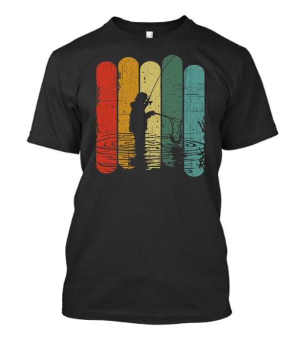 Retro Fishing Silhouette With Colorful T-Shirt