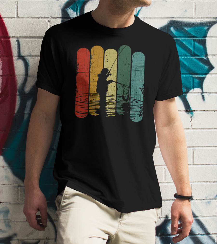 Retro Fishing Silhouette With Colorful T-Shirt