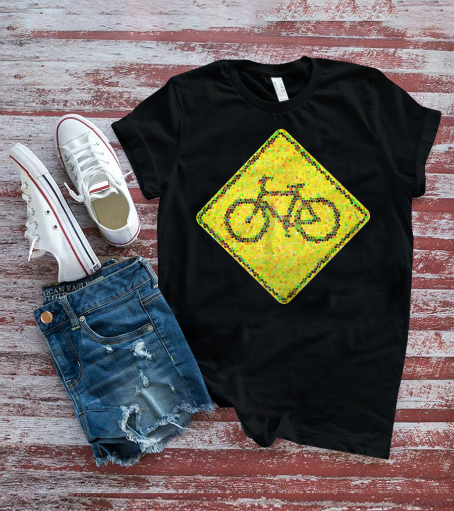 Bike Road Sign Mosaic Style Circular Dots T-Shirt