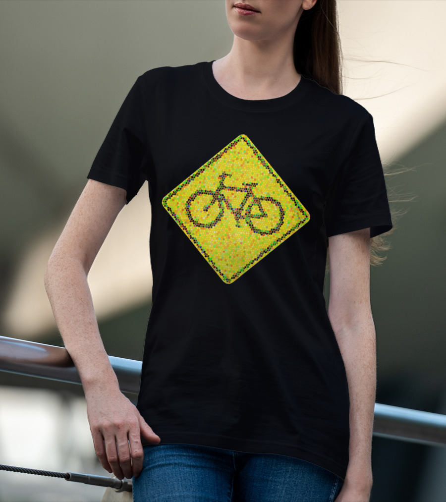 Bike Road Sign Mosaic Style Circular Dots T-Shirt