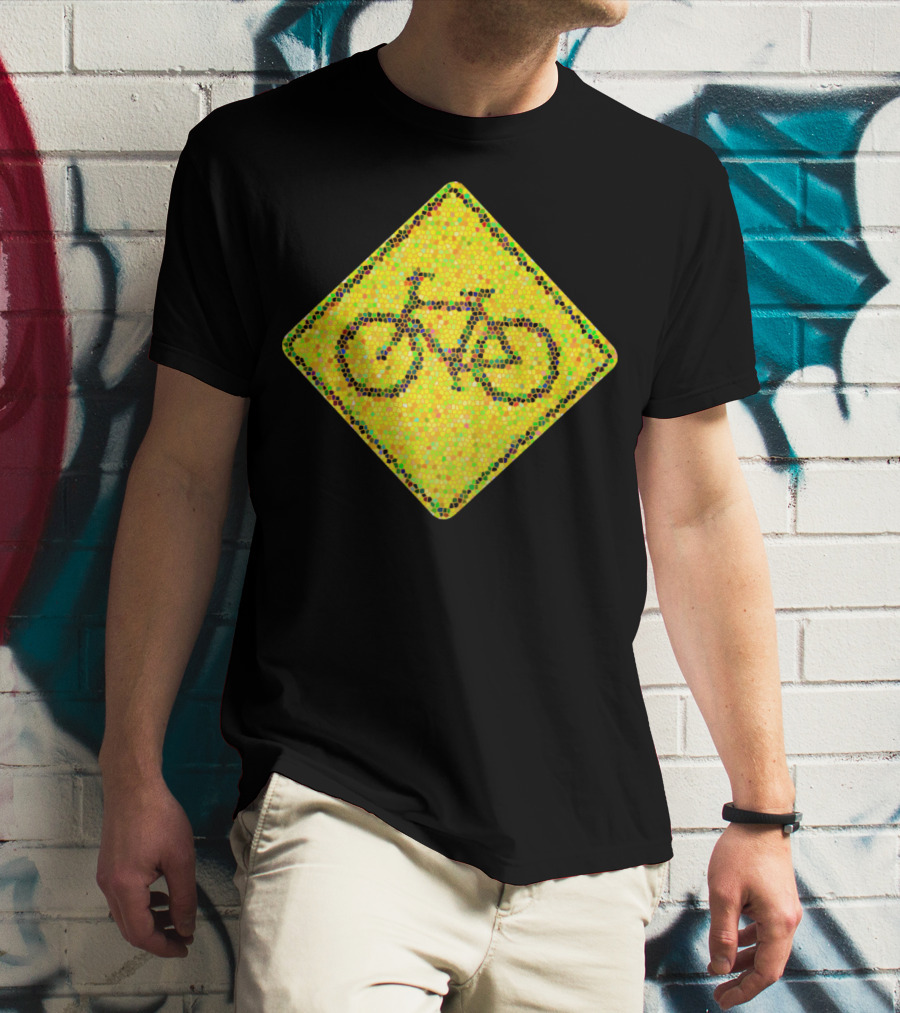 Bike Road Sign Mosaic Style Circular Dots T-Shirt