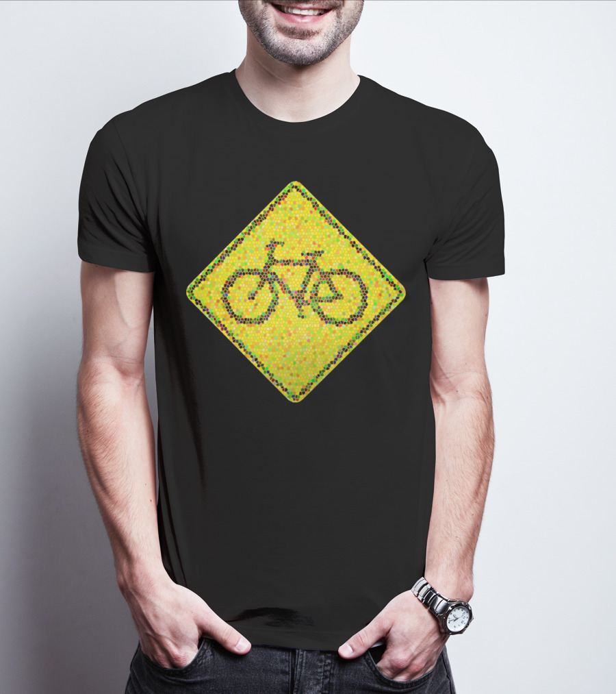 Bike Road Sign Mosaic Style Circular Dots T-Shirt