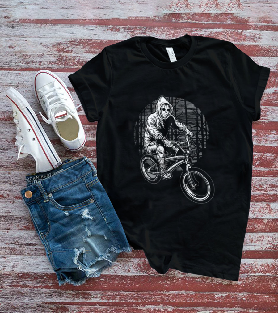BMX Biker With Mask In Dark Forest T-Shirt