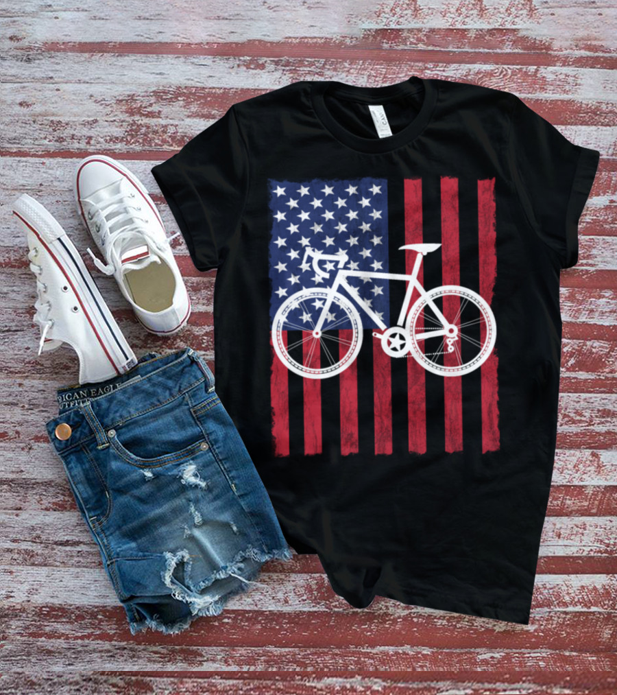 USA Flag Bicycle T-Shirt