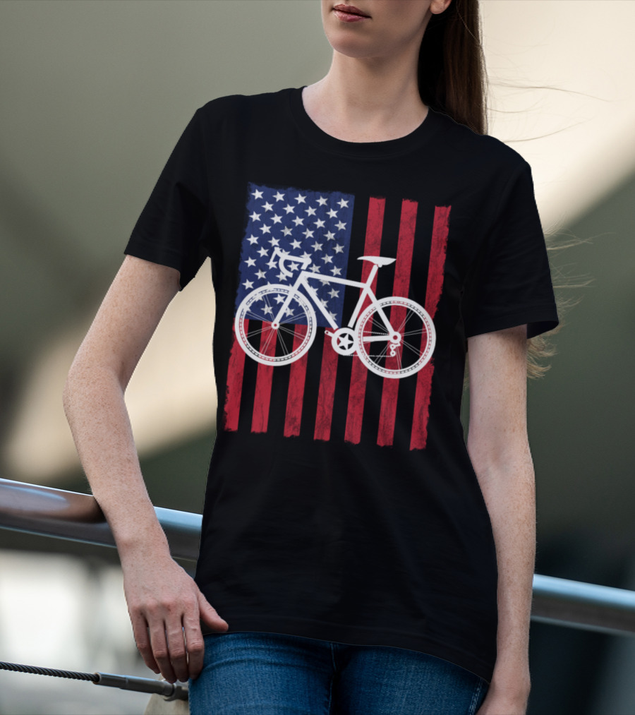 USA Flag Bicycle T-Shirt