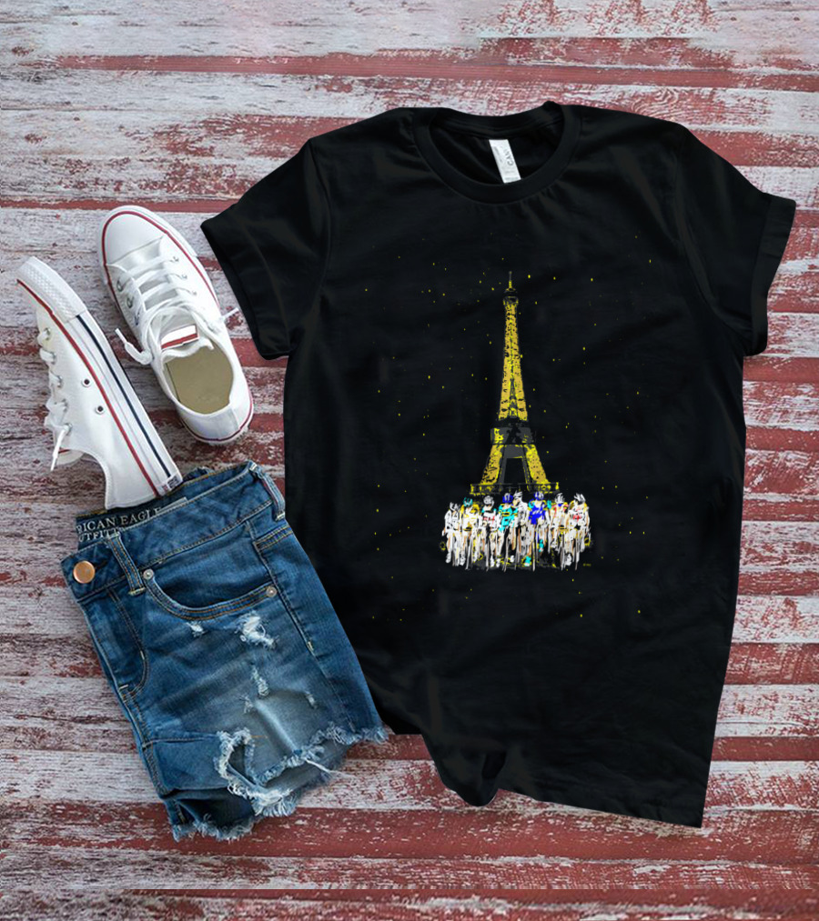 Eiffel Tower Paris Cyclists Night Scene T-Shirt