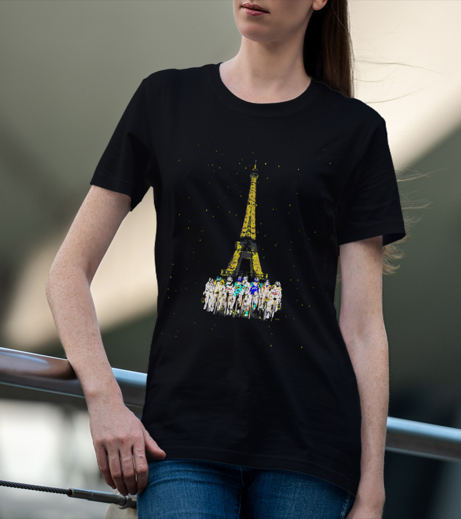 Eiffel Tower Paris Cyclists Night Scene T-Shirt