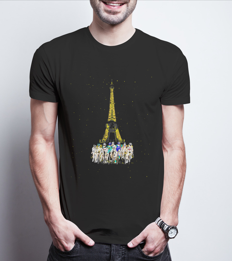 Eiffel Tower Paris Cyclists Night Scene T-Shirt