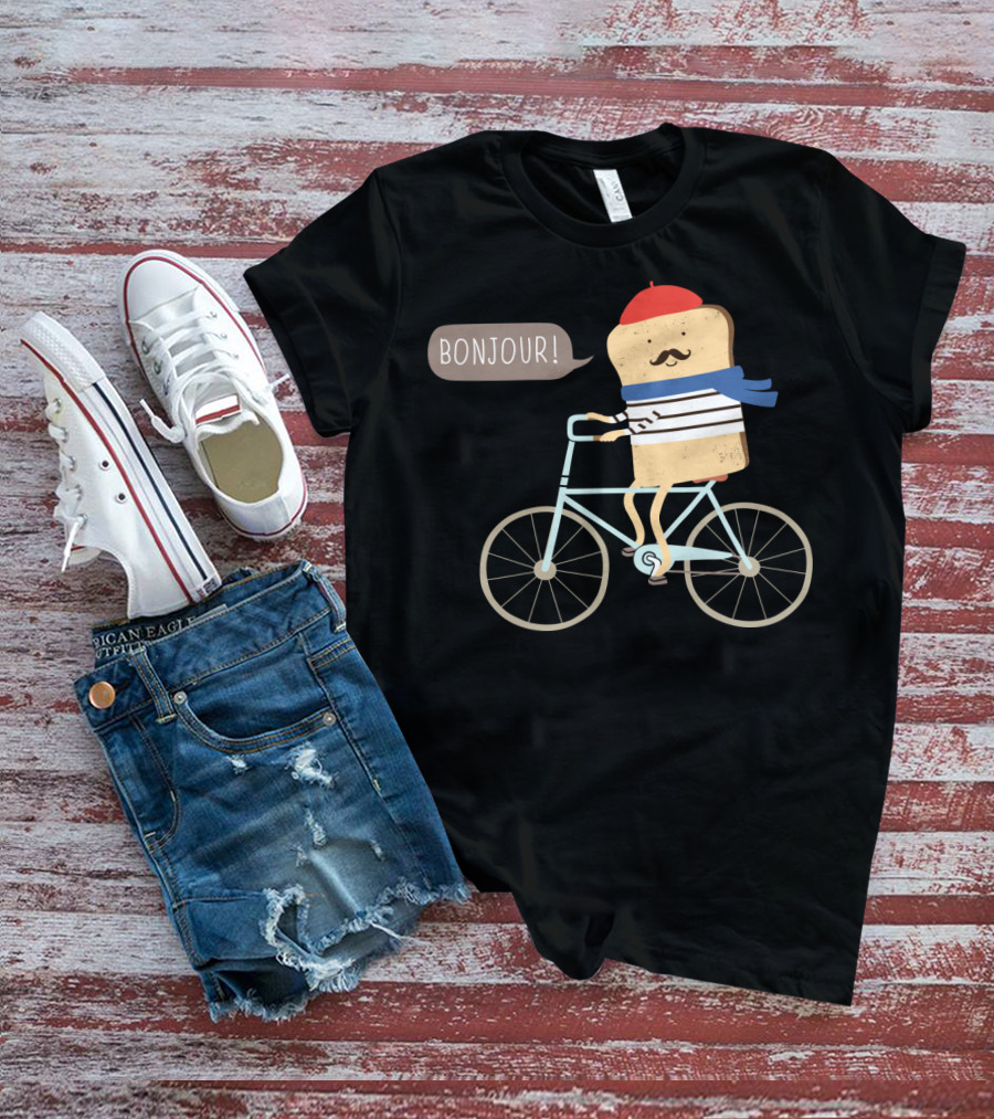BONJOUR French Toast On Bicycle With Beret And Mustache T-Shirt