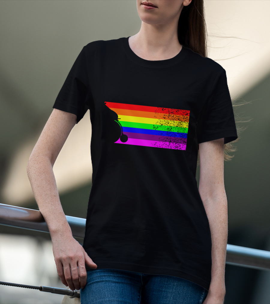 Giraffe Riding A Bike With Retro Rainbow Stripes T-Shirt