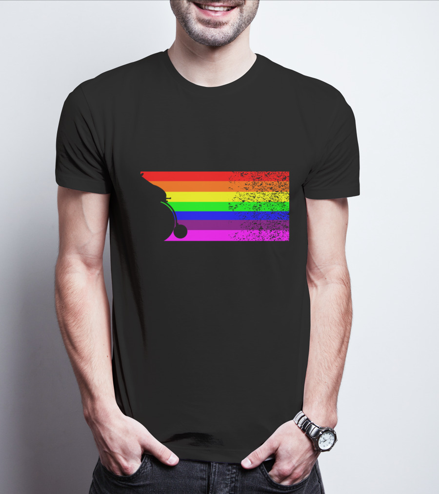 Giraffe Riding A Bike With Retro Rainbow Stripes T-Shirt