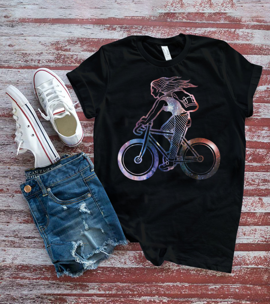 Girl Cycling Galaxy Cosmic Adventure T-Shirt