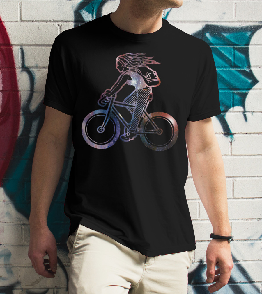Girl Cycling Galaxy Cosmic Adventure T-Shirt