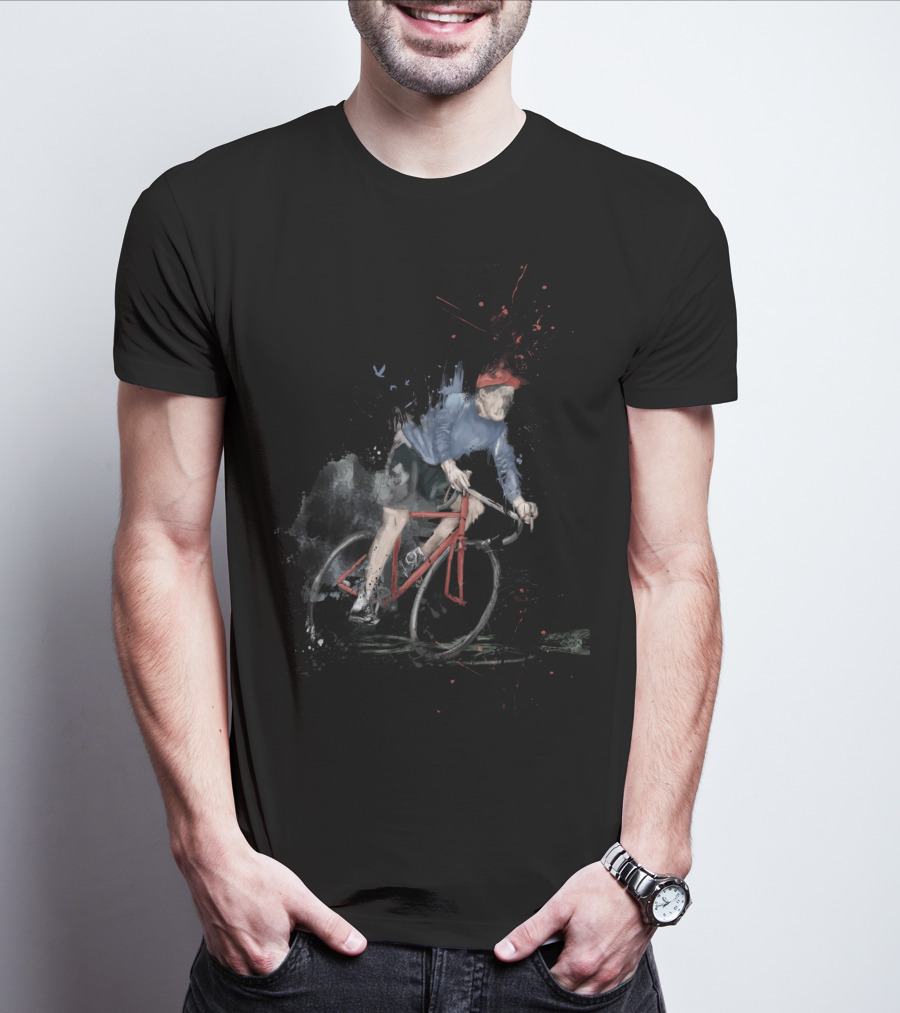 I Want To Ride My Bicycle Red Racing Cyclist In Blue And Red Cap T-Shirt