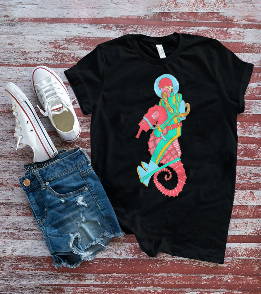Riding The Seahorse Aqua Spacesuit Adventure T-Shirt
