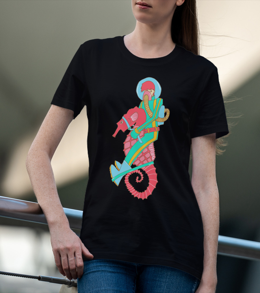 Riding The Seahorse Aqua Spacesuit Adventure T-Shirt