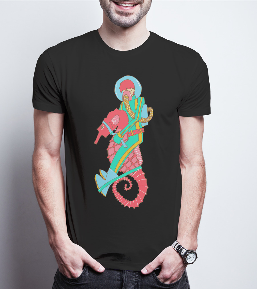 Riding The Seahorse Aqua Spacesuit Adventure T-Shirt