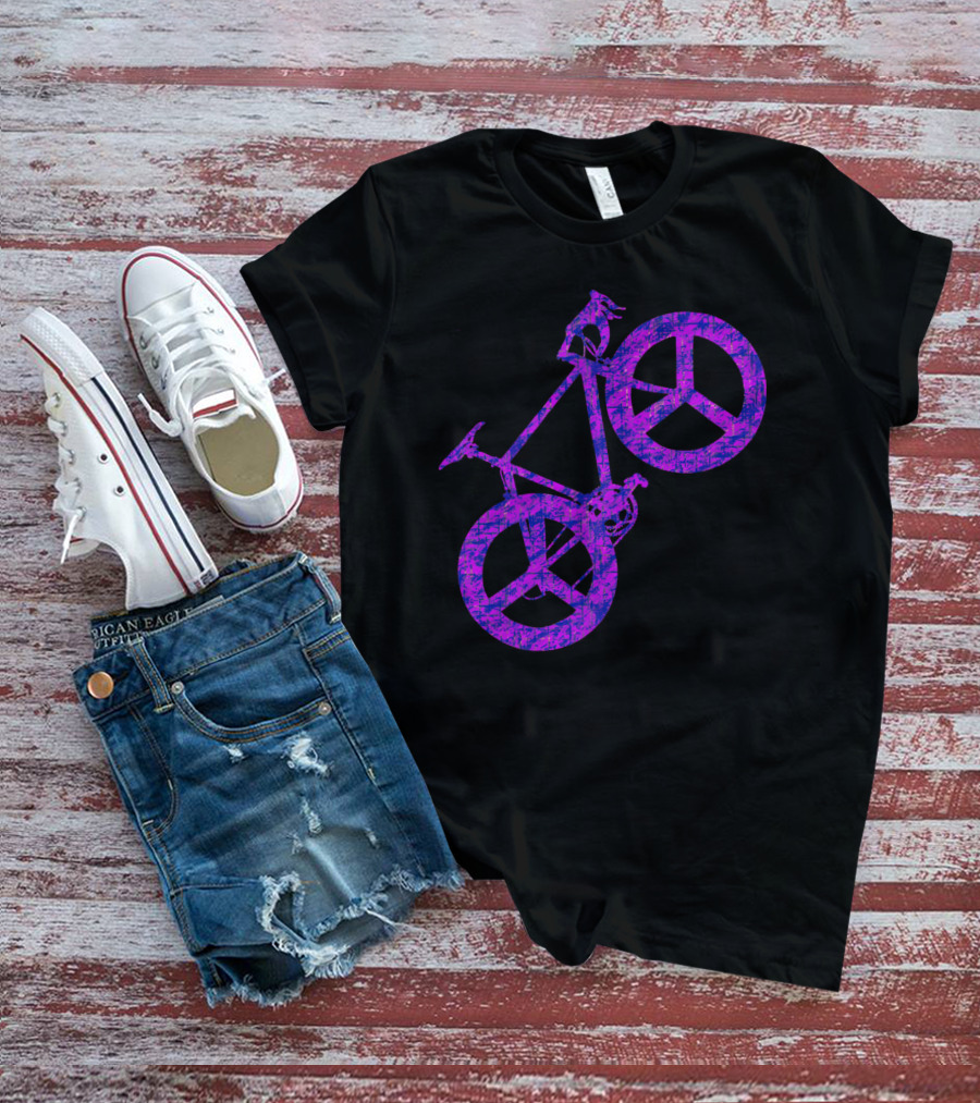 Purple Bicycle Peace Symbol Wheels T-Shirt